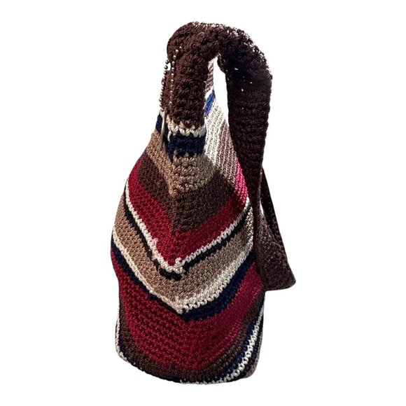 THE SAK Striped Crochet Shoulder Bag In Brown Navy Red Striped Ball Chain Charm - Picture 7 of 12